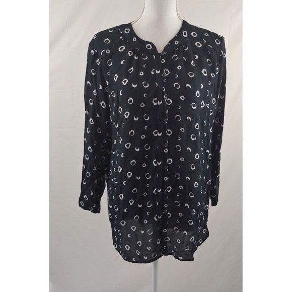 Rock Flower Paper Womens Top Small Black White Modal Long Sleeve Blouse Button - Picture 1 of 10